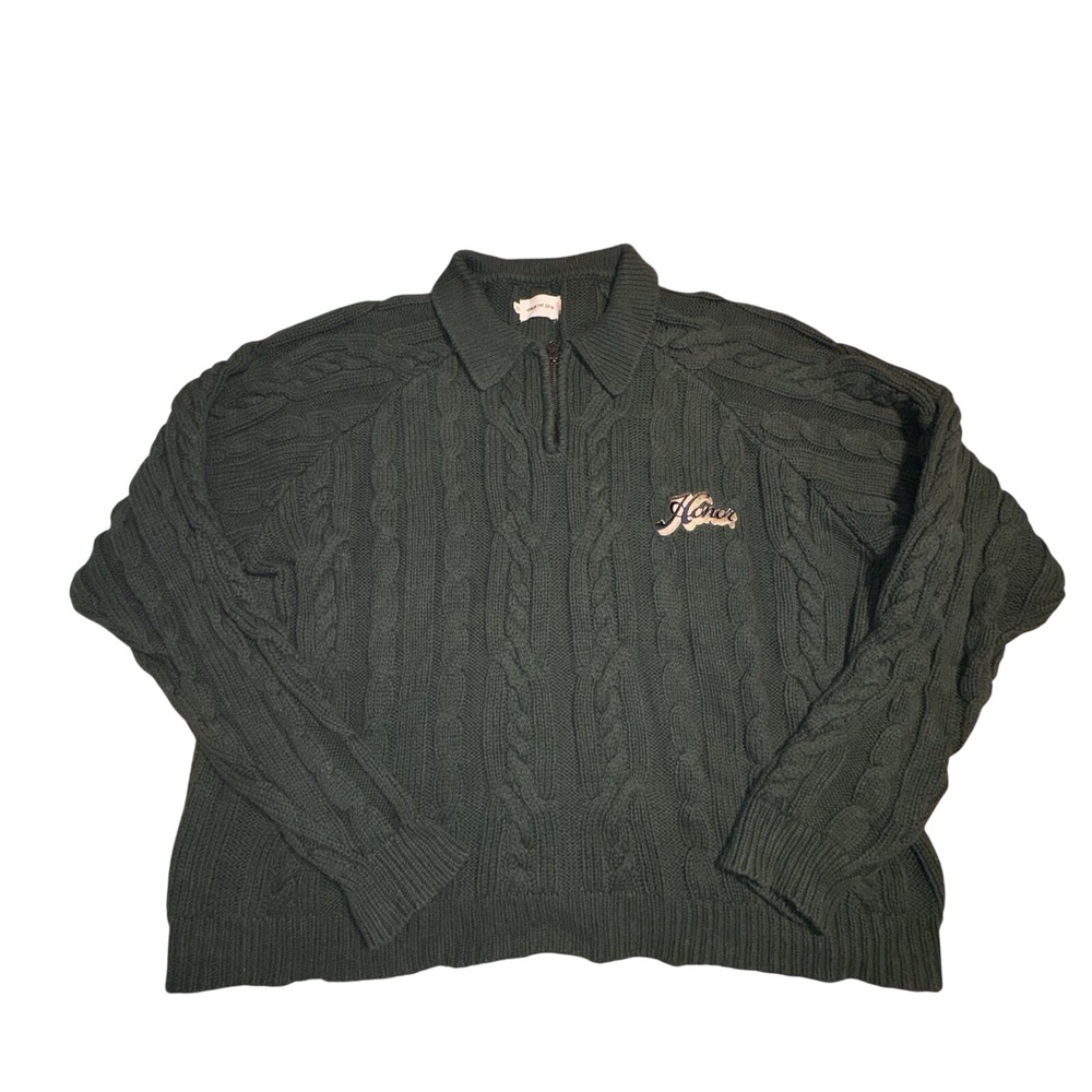 Honor The Gift Mens XL‎ Forest Green Cable Knit Quarter Zip Sweater Pullover